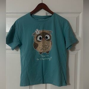 Cute Owl Graphic Tee - Blue